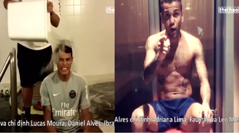 VIDEO: Thiago Silva và Daniel Alves dội nước đá làm từ thiện