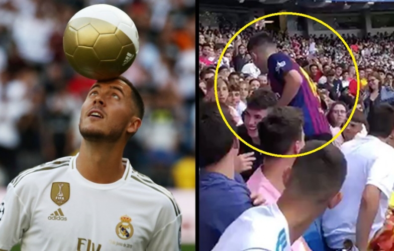 VIDEO: CĐV Barca đến xem Hazard ra mắt Real Madrid và cái kết