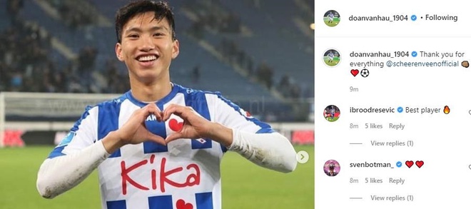 Van Hau nhan loi khen tu cau thu sc heerenveen