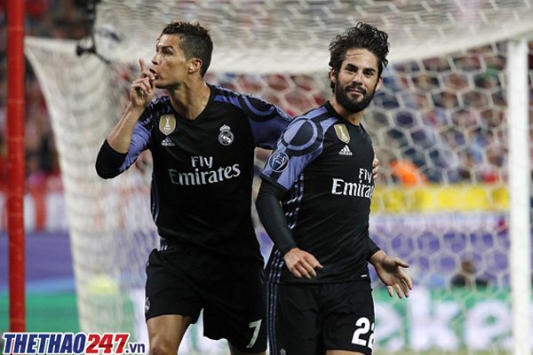 Atletico 2-1 Real, ket qua Atletico 2-1 Real, ty so Atletico 2-1 Real, Isco, Ronaldo, Cr7, Ronaldo ăn mừng